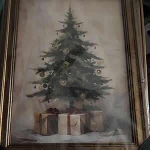 Framed Christmas Tree Art with Gifts